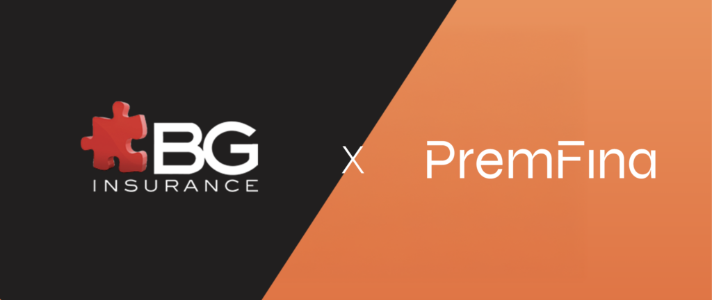 hero banner with a black and orange background showcasing BG Insurance and premfina logo