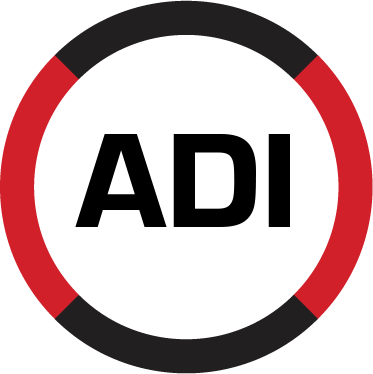 ADI insurance written in bold black text surrounded by a red and black circle