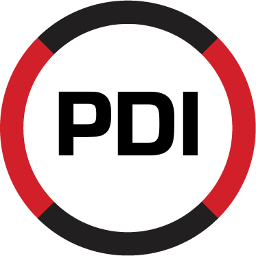 PDI written in bold black text surrounded by a red and black circle